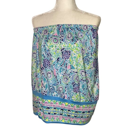 Lilly Pulitzer Adella Blue Ibiza Tube Top Bandeau Strapless Sz XL Tropical - Picture 1 of 6